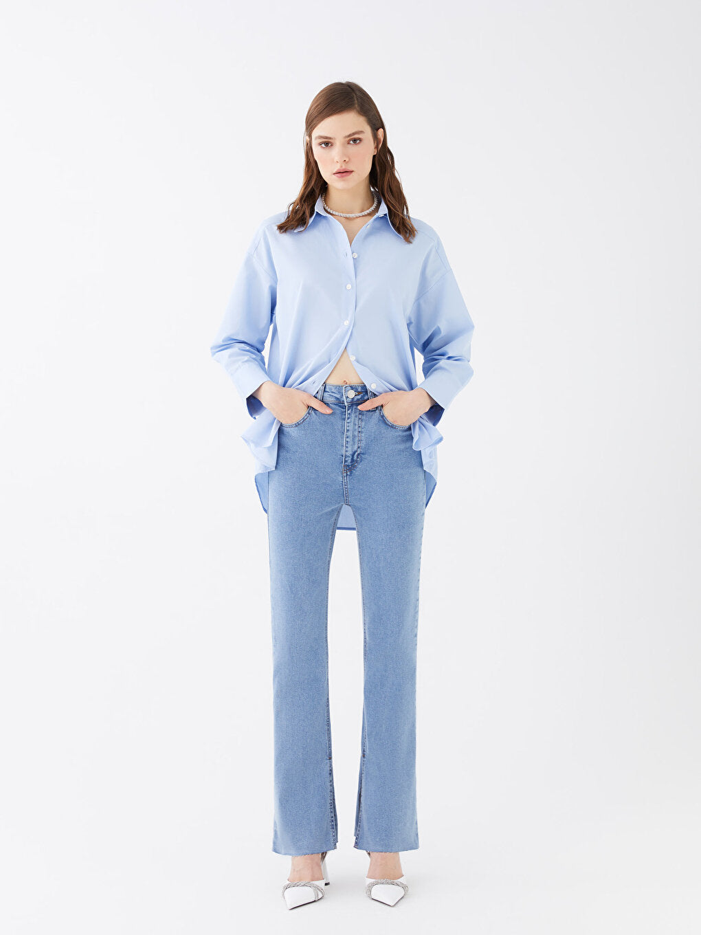 Flare Straight Pocket Detailed Women's Jean Trousers