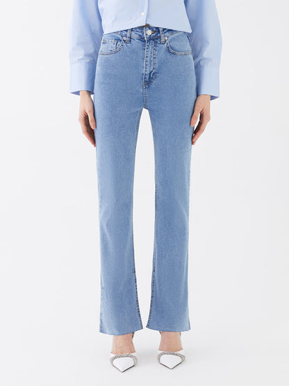 Flare Straight Pocket Detailed Women's Jean Trousers