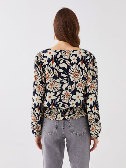 V-Neck Floral Long Sleeve Women's Blouse