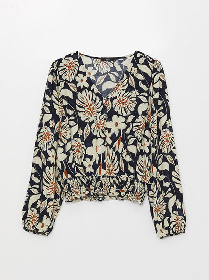 V-Neck Floral Long Sleeve Women's Blouse