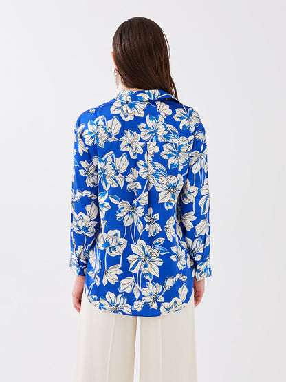 Floral Long Sleeve Satin Oversize Women's Shirt