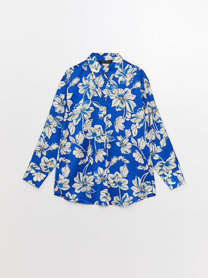 Floral Long Sleeve Satin Oversize Women's Shirt