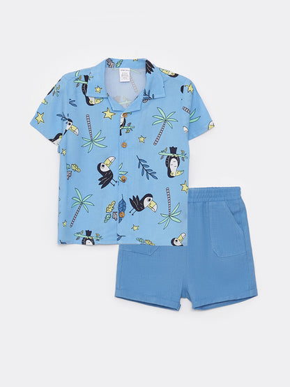 Short Sleeve Patterned Baby Boy Shirt and Shorts Set of 2