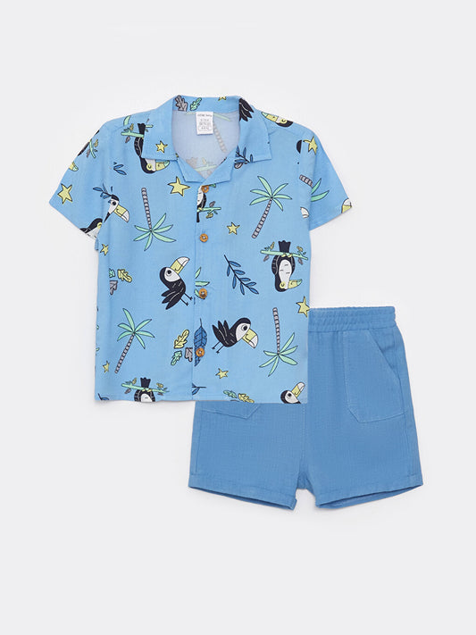 Short Sleeve Patterned Baby Boy Shirt and Shorts Set of 2