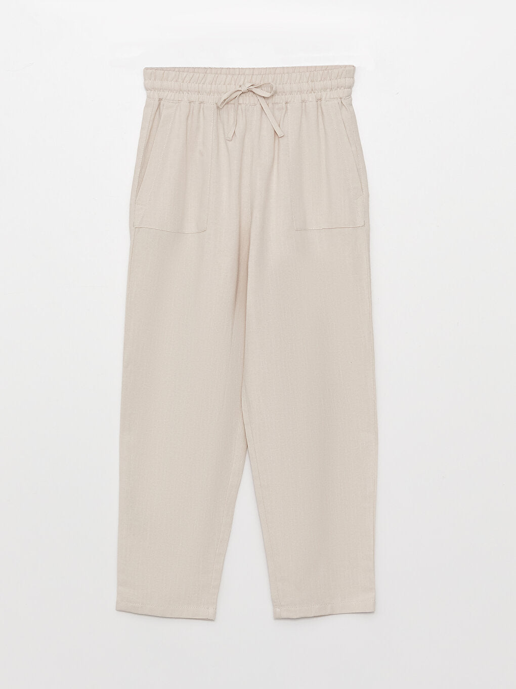 Plain Linen Blend Women's Trousers with Elastic Waist