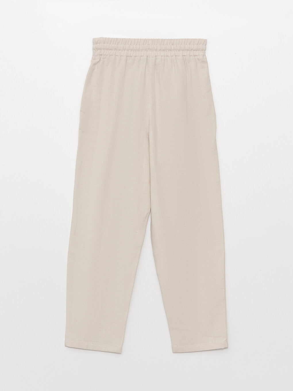 Plain Linen Blend Women's Trousers with Elastic Waist