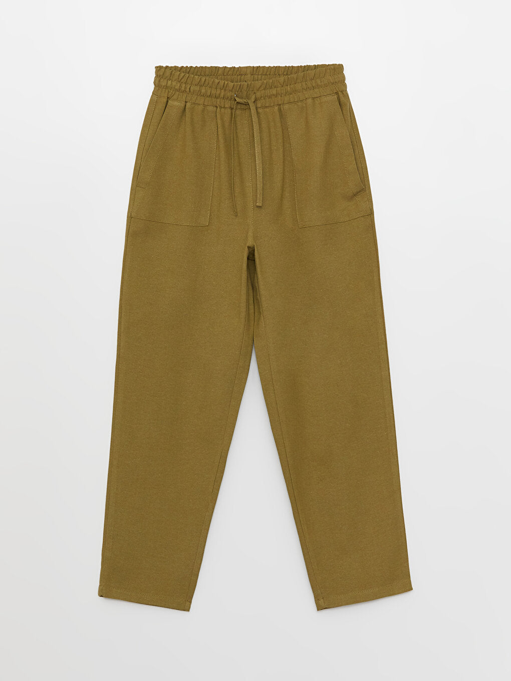 Plain Linen Blend Women's Trousers with Elastic Waist