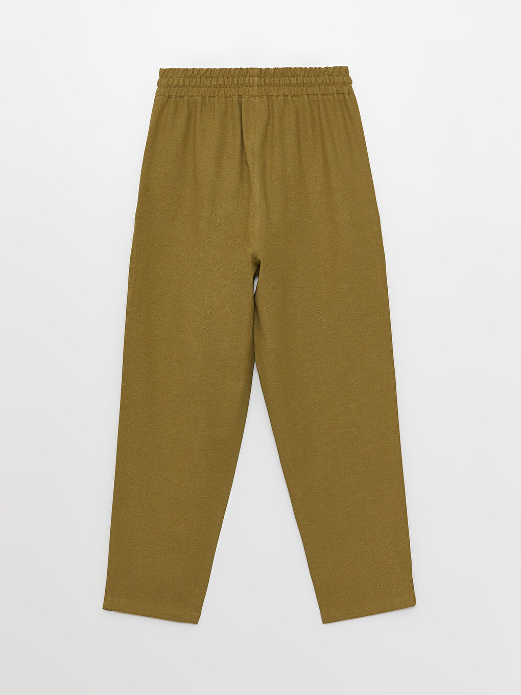 Plain Linen Blend Women's Trousers with Elastic Waist