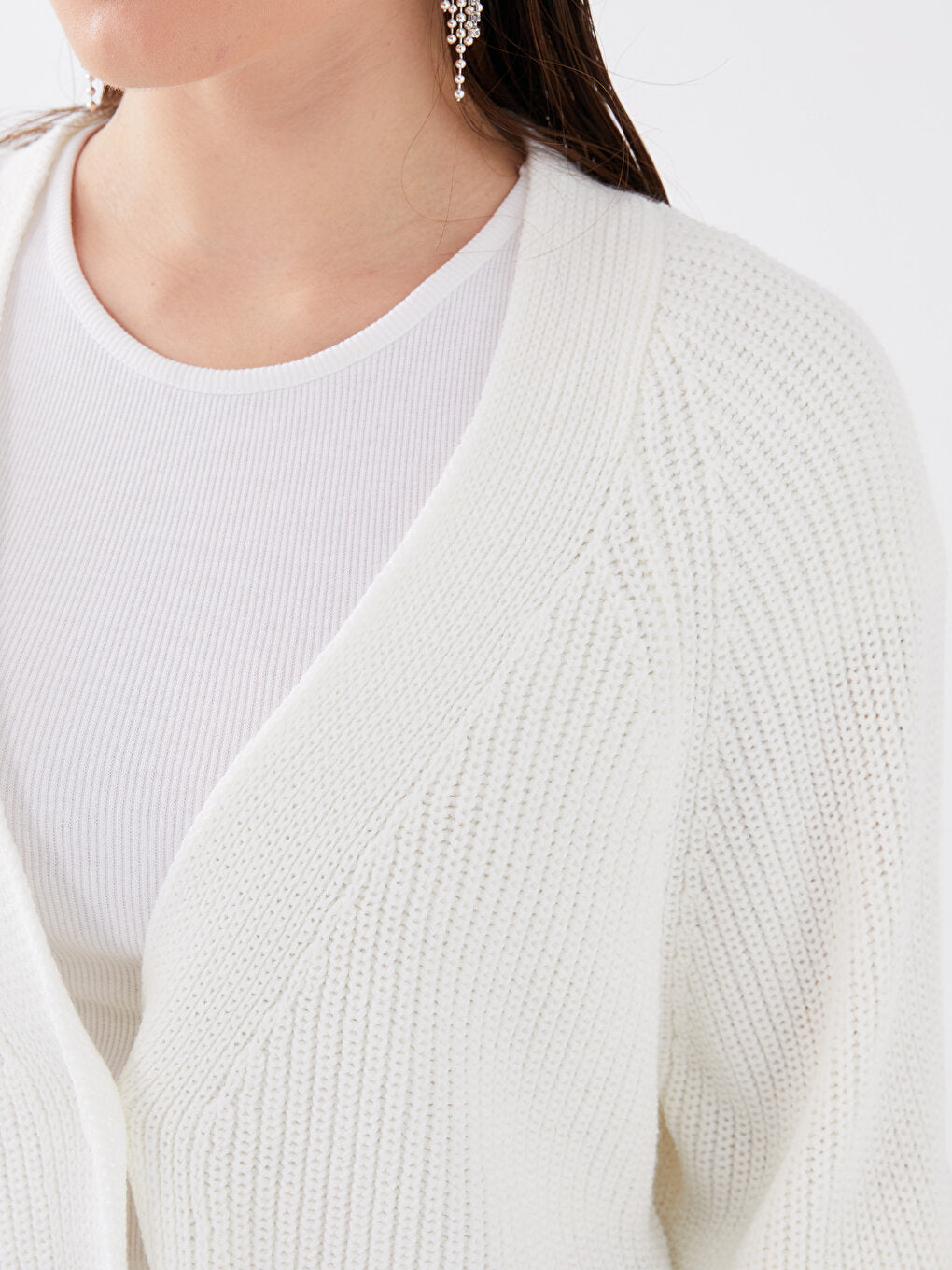 V-Neck Plain Long Sleeve Oversize Women's Knitwear Cardigan