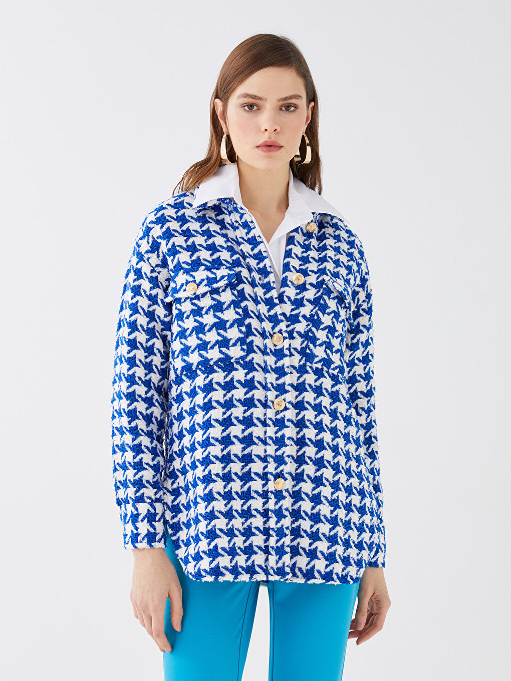 Houndstooth Patterned Women's Shirt Jacket