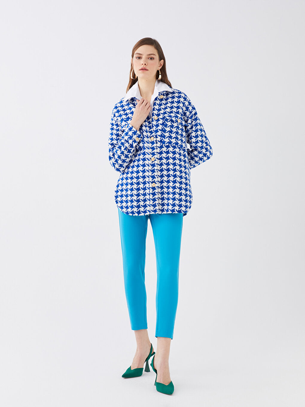 Houndstooth Patterned Women's Shirt Jacket