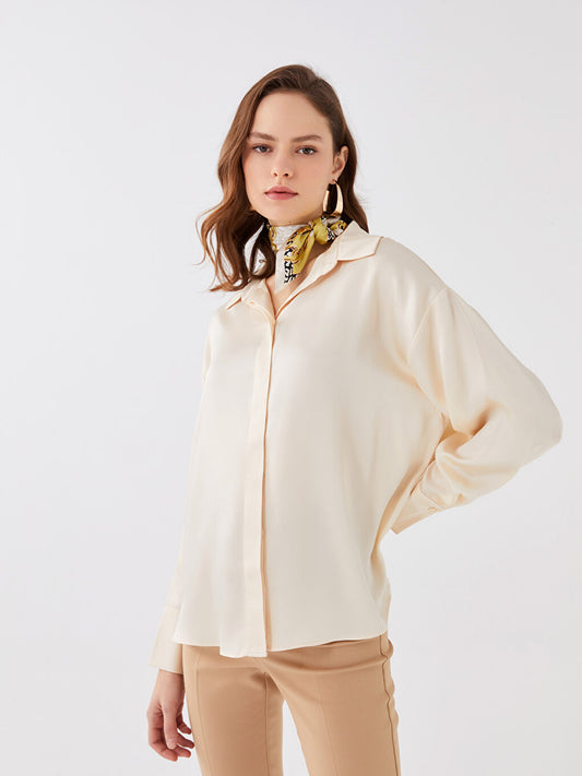 Plain Long Sleeve Oversize Satin Women's Shirt