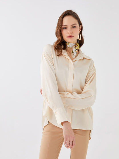 Plain Long Sleeve Oversize Satin Women's Shirt