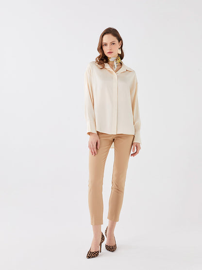 Plain Long Sleeve Oversize Satin Women's Shirt