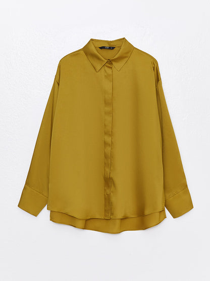 Plain Long Sleeve Oversize Satin Women's Shirt