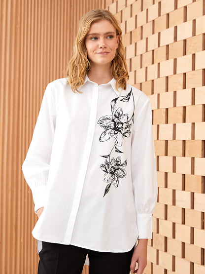 Floral Long Sleeve Poplin Women's Shirt Tunic