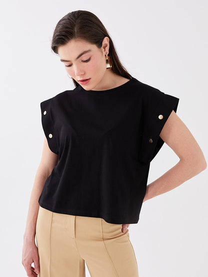 Crew Neck Plain Short Sleeve Women's Blouse