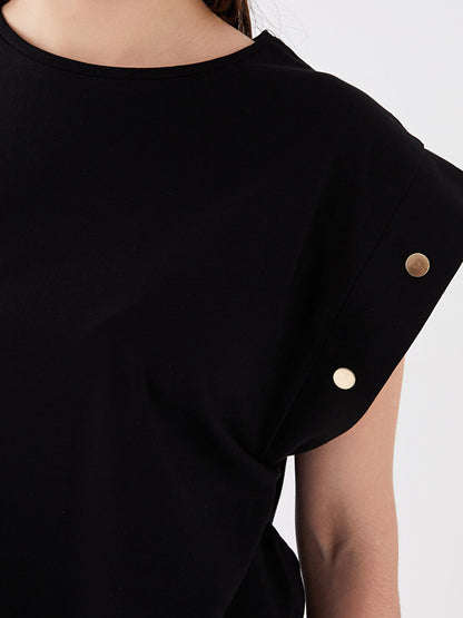 Crew Neck Plain Short Sleeve Women's Blouse