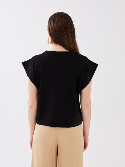 Crew Neck Plain Short Sleeve Women's Blouse