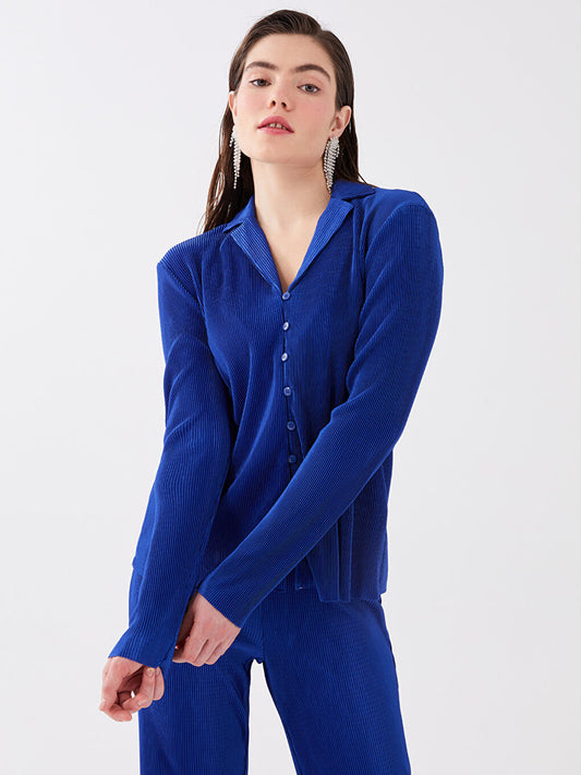 Shirt Collar Plain Long Sleeve Women's Blouse