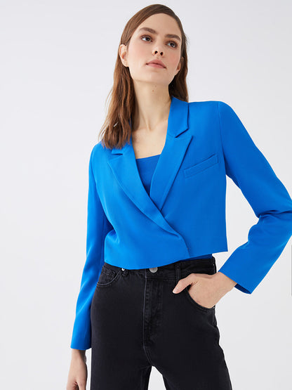 Double Breasted Collar Plain Long Sleeve Crop Women's Jacket