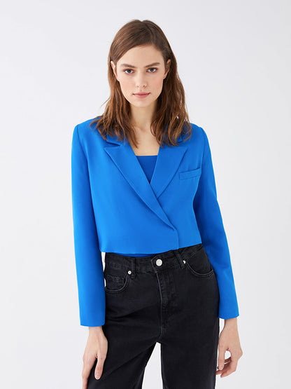 Double Breasted Collar Plain Long Sleeve Crop Women's Jacket