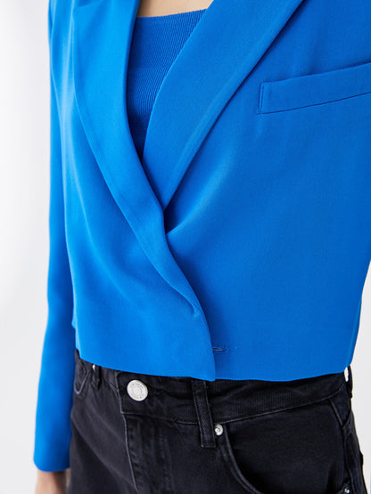 Double Breasted Collar Plain Long Sleeve Crop Women's Jacket