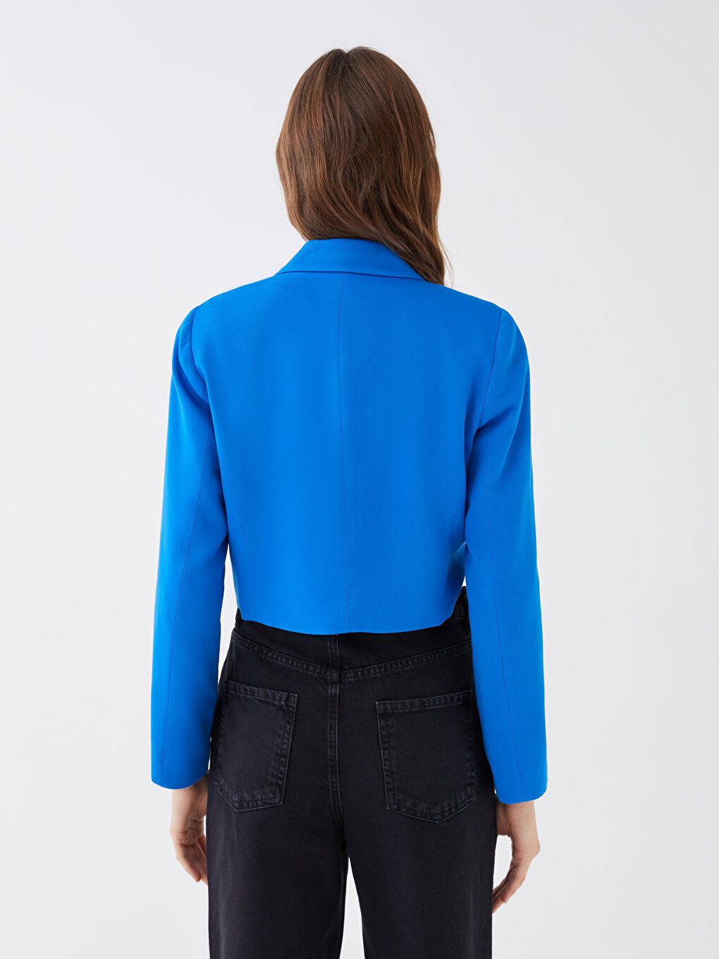 Double Breasted Collar Plain Long Sleeve Crop Women's Jacket