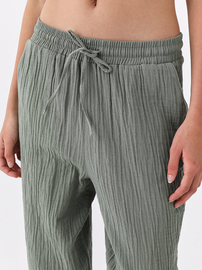 Women's Straight Muslin Trousers with Elastic Waist