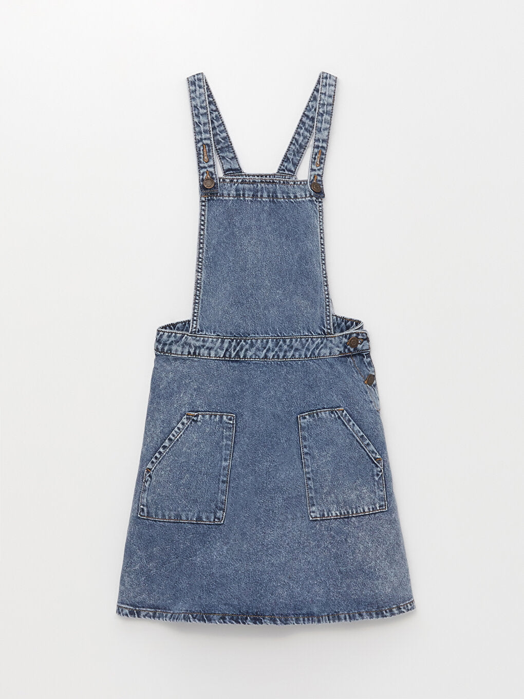 Square Neck Basic Strappy Girl's Jean Salopette Dress