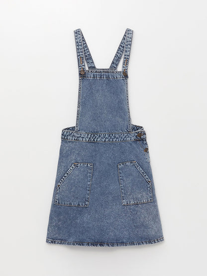 Square Neck Basic Strappy Girl's Jean Salopette Dress