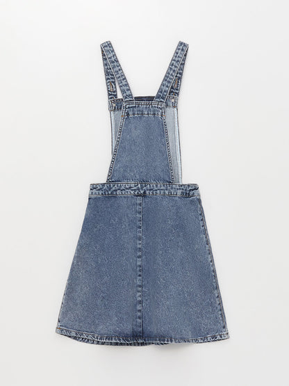 Square Neck Basic Strappy Girl's Jean Salopette Dress