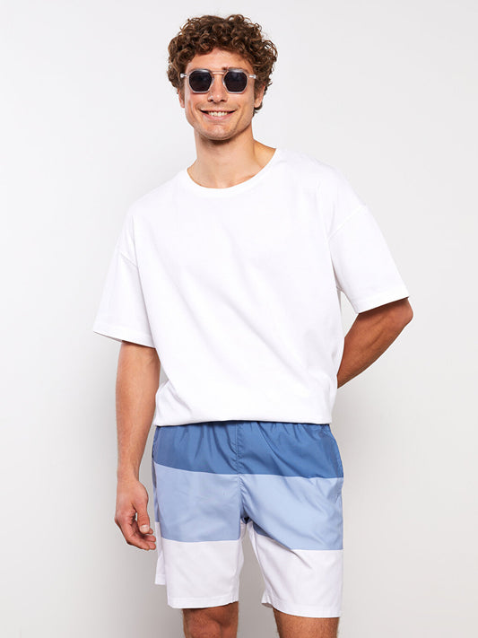 Knee-Length Color Blocked Men's Swim Shorts