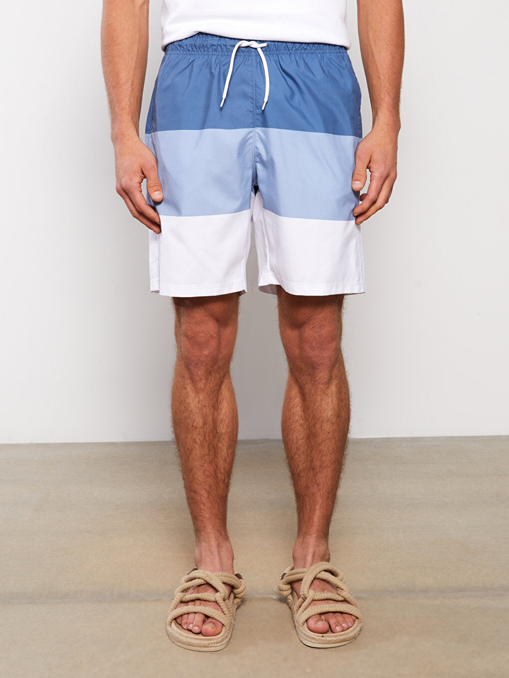 Knee-Length Color Blocked Men's Swim Shorts