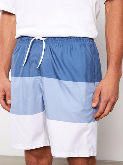 Knee-Length Color Blocked Men's Swim Shorts