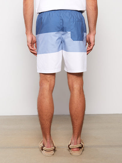 Knee-Length Color Blocked Men's Swim Shorts