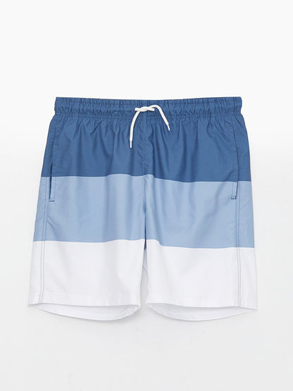 Knee-Length Color Blocked Men's Swim Shorts