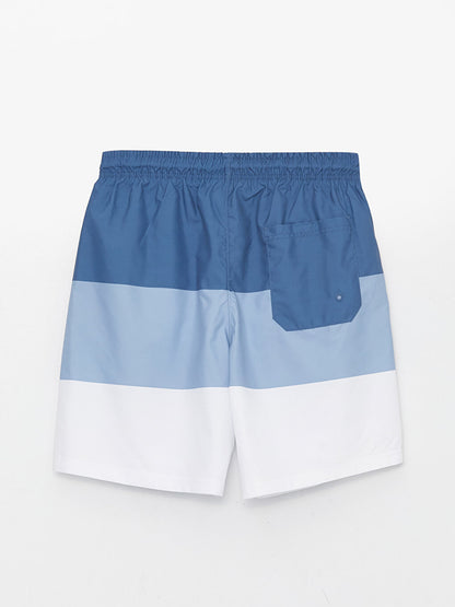 Knee-Length Color Blocked Men's Swim Shorts