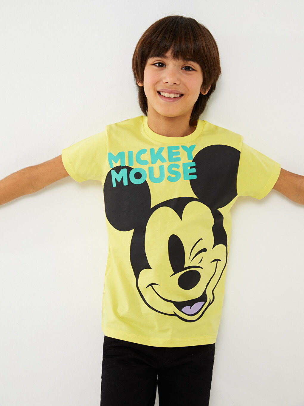 Crew Neck Mickey Mouse Printed Short Sleeve Boys' T-Shirt