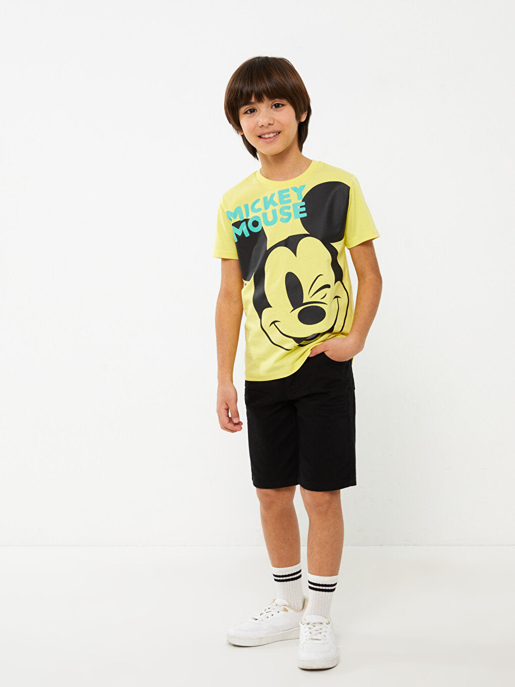 Crew Neck Mickey Mouse Printed Short Sleeve Boys' T-Shirt