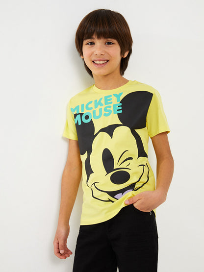 Crew Neck Mickey Mouse Printed Short Sleeve Boys' T-Shirt