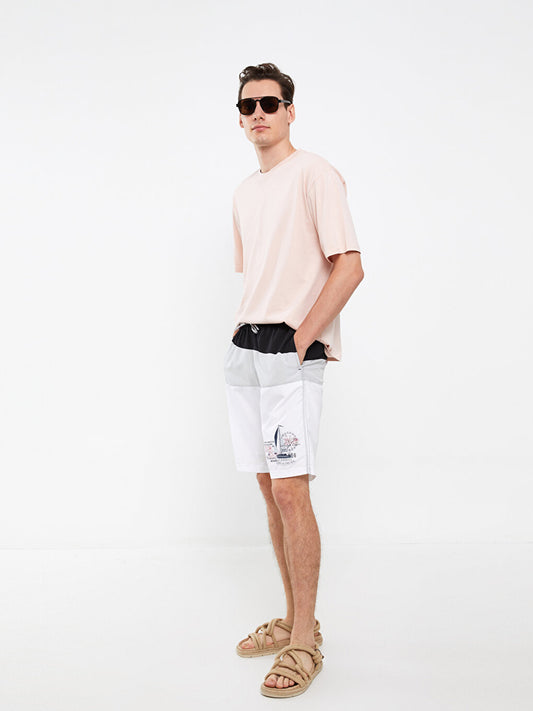 Knee-Length Color Blocked Men's Swim Shorts