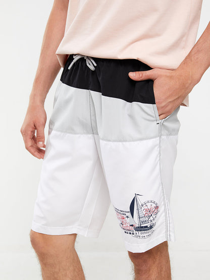 Knee-Length Color Blocked Men's Swim Shorts