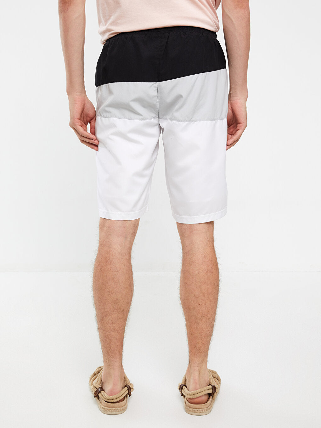 Knee-Length Color Blocked Men's Swim Shorts