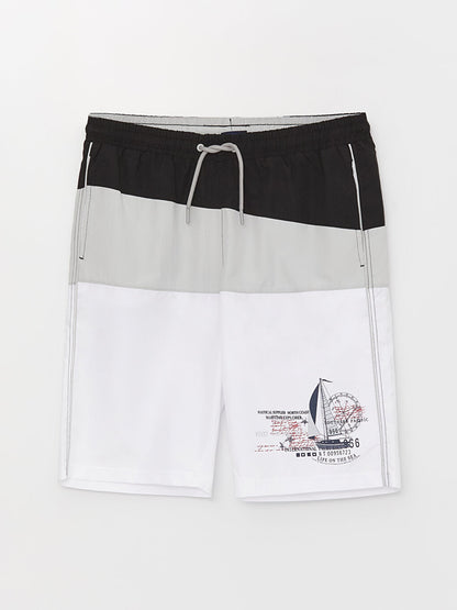 Knee-Length Color Blocked Men's Swim Shorts