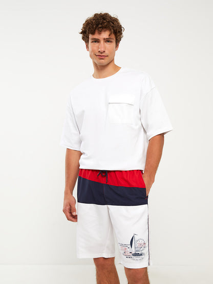 Knee-Length Color Blocked Men's Swim Shorts