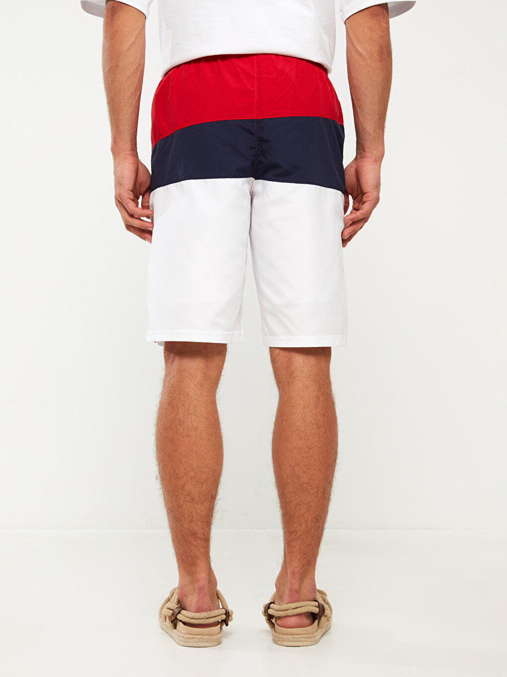 Knee-Length Color Blocked Men's Swim Shorts