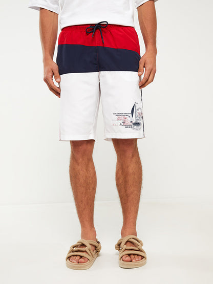 Knee-Length Color Blocked Men's Swim Shorts