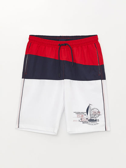 Knee-Length Color Blocked Men's Swim Shorts