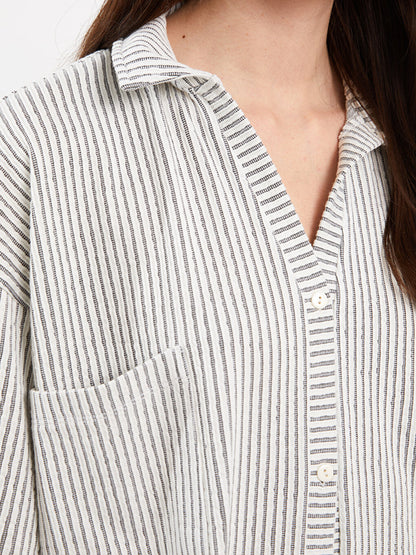 Striped Short Sleeve Oversize Women's Shirt